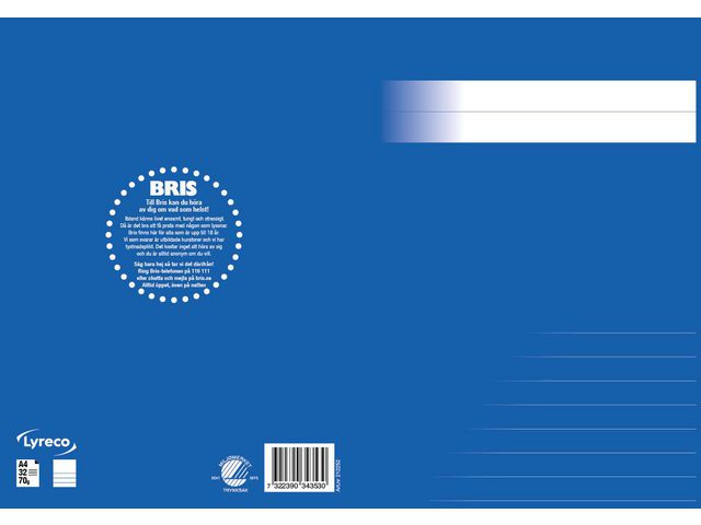 Skrivhäfte A4 1/2 sida linj. 14,5mm blå